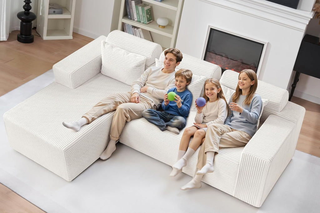 HABUTWAY Sectional Couches for Living Room,No Assembly L Shaped Couch 105' Modular Sectional Sofa Couch with Deep Seat,Cloud Couches Furniture Sets for Apartment,Corduroy (Beige, Left Facing)