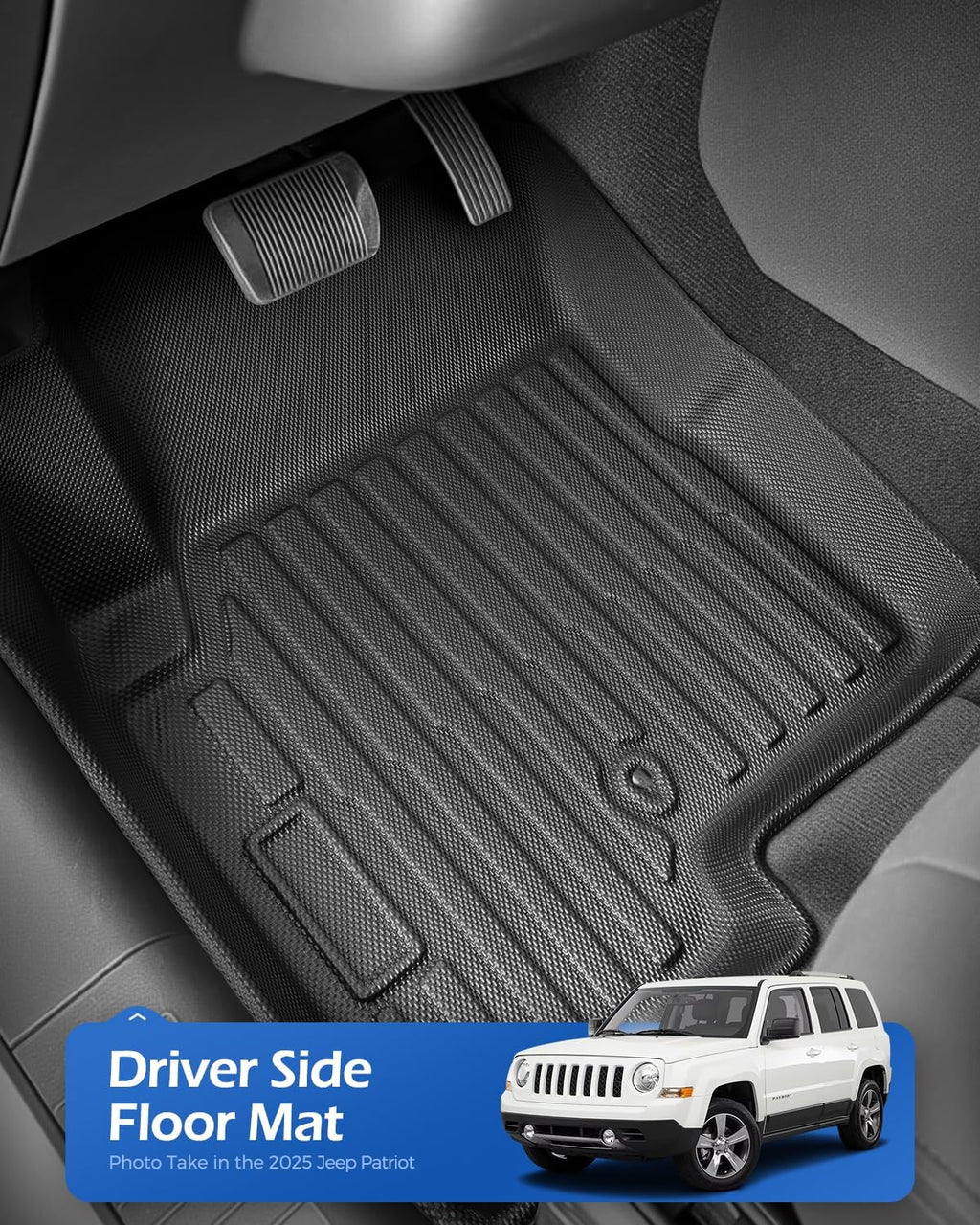 Car Floor Mats for Jeep Patriot 2007-2017: for Dodge Caliber 2007-2012/for Compass Old Body Style with Trunk Mat, 5PCS Rubber All Weather Black Floor Liners, Anti-Slip Interior Protection Accessories