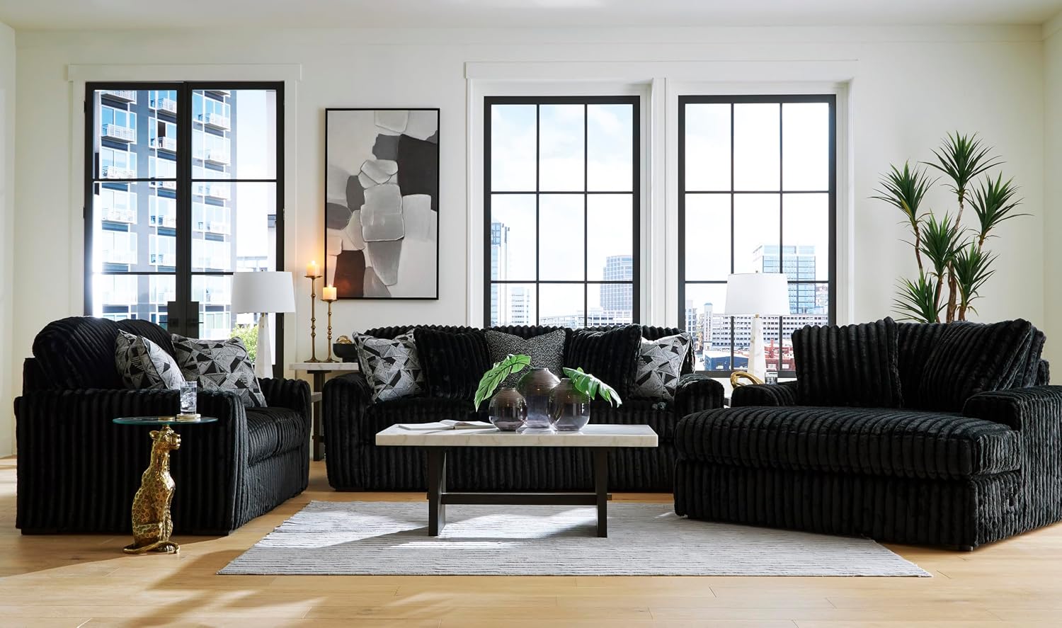 Signature Design by Ashley Midnight-Madness Modern Anti Sage Sofa with Reversible Cushions, Black
