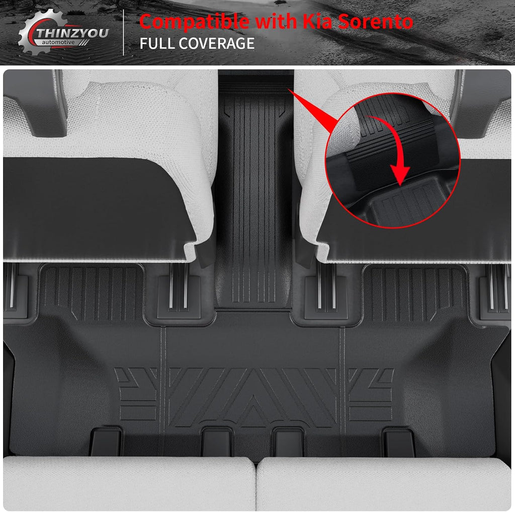 Floor Mats Compatible with 2021-2025 2026 Kia Sorento 6&7 Passenger Cargo Mat TPE Back Seat Cover Protector 2024 Sorento Accessories (Fit 6&7 Seats,Trunk Mat with Backrest Mats+Floor Mats)