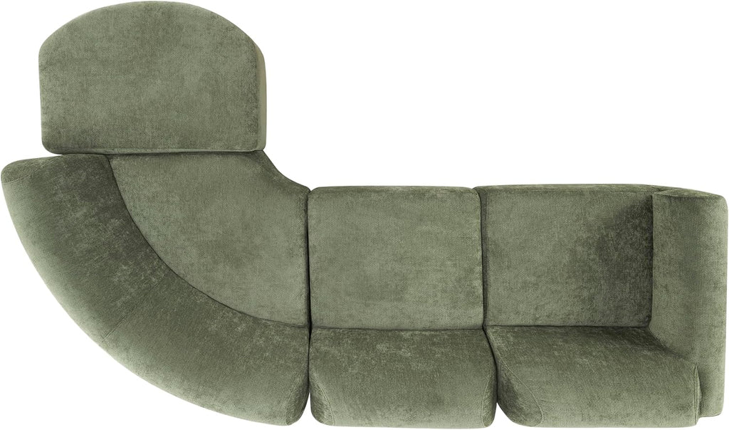 Merax Modern Curved Sectional Sofa with Ottoman, Couch 4-Piece Set High-Density Compressed Sponge, Fully Assembled, Right Hand Facing, Plush Deep Seat for Living Room, Lounge, Apartment, Green