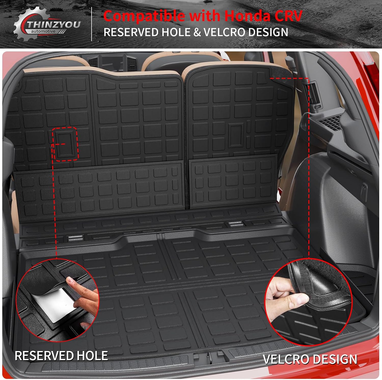 Floor Mats Compatible with 2023 2024 2025 2026 Honda CRV Cargo Mats Liner TPE Back Seat Cover Trunk Mats Fuel 2024 CR-V Accessories Non-Hybrid (Lower Deck, Trunk Mat+Backrest Mats+Floor Mats)