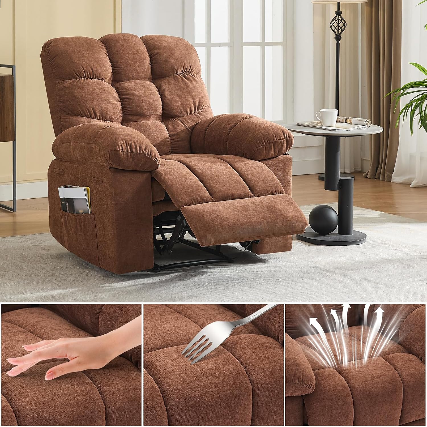 21.4in Wide Rocking Recliner Chair,Massage & Heat Recliner Chair for Adults,Home Theater Seating with Lumbar Support,Nursery Rocking Chairs for Living Room