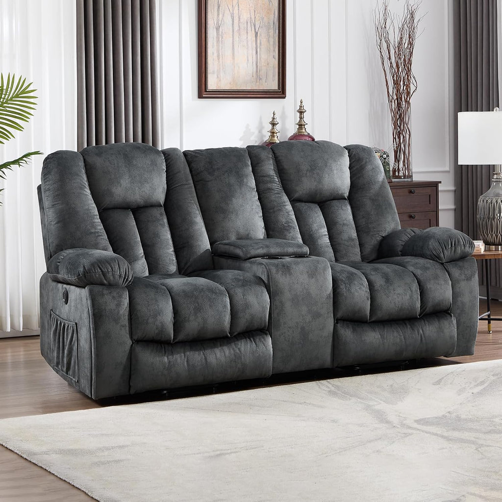 CANMOV Power Lift Loveseat for Elderly, Power Lift Recliner Sofa for Living Room, Electric Reclining Loveseat with Storage Console, Hidden Cup Holders, 2 Seat, Grey