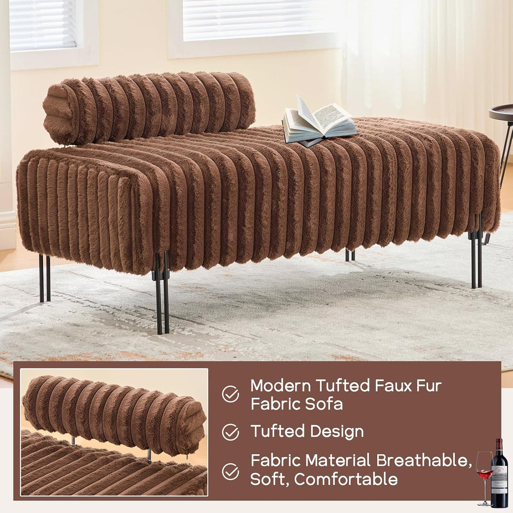 NIOIIKIT 49.6' Modern Loveseat Sofa Couch, Upholstered Accent Sofa with Golden Legs and Adjustable Backrest, Small Faux Fur Couches for Bedroom, Living Room, Compact Small Space (Brown)