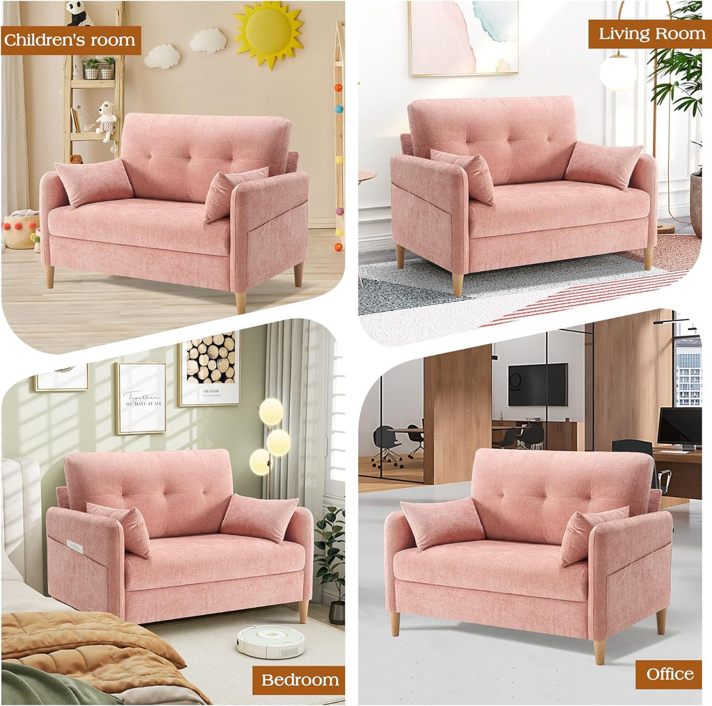 Hanherry Loveseat Sofa, 44' Small Couch for Living Room, Chenille Fabric Love Seat Comfy Sofa for Bedroom with Throw Pillow,Removable Cushion Cover,Couches for Small Space,Apartment,Dorm