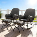 YDcosyfy Outdoor Wicker Rocking Chair with Ottoman Set of 2, Patio Rocker Chair with Cushions, Steel Frame Support, All-Weather Furniture, for Porch, Balcony, Indoor