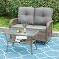 VIVIJASON 2-Piece Patio Wicker Loveseat Glider Set Cushioned, Outdoor Conversation Furniture Sets with 2-Seater Glider Rocking Bench, Coffee Table and Cushions for Porch Garden Poolside, Grey