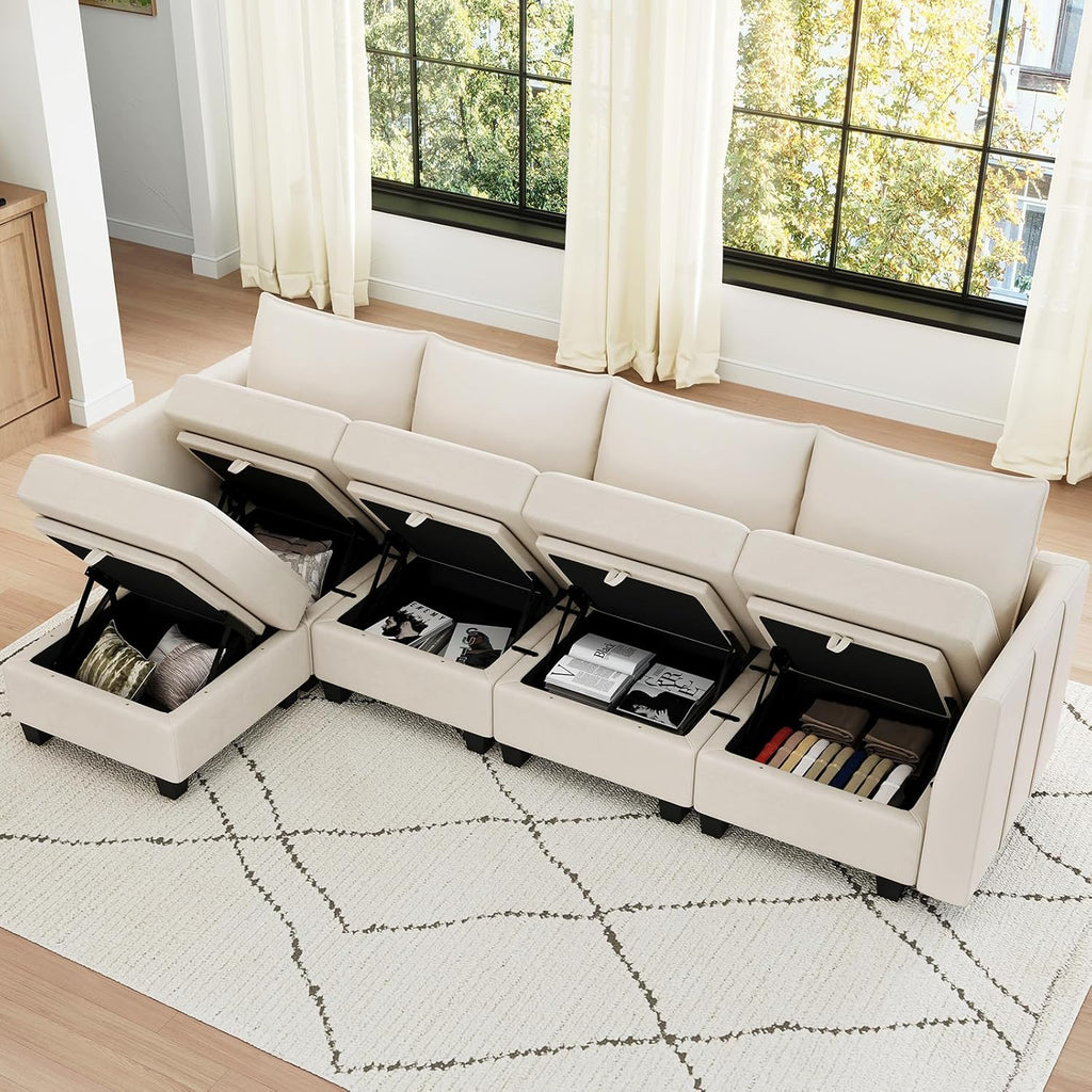 Belffin Modular Sectional Sofa Couch with Reversible Chaise Velvet L Shaped Storage 4-seat Convertible Beige