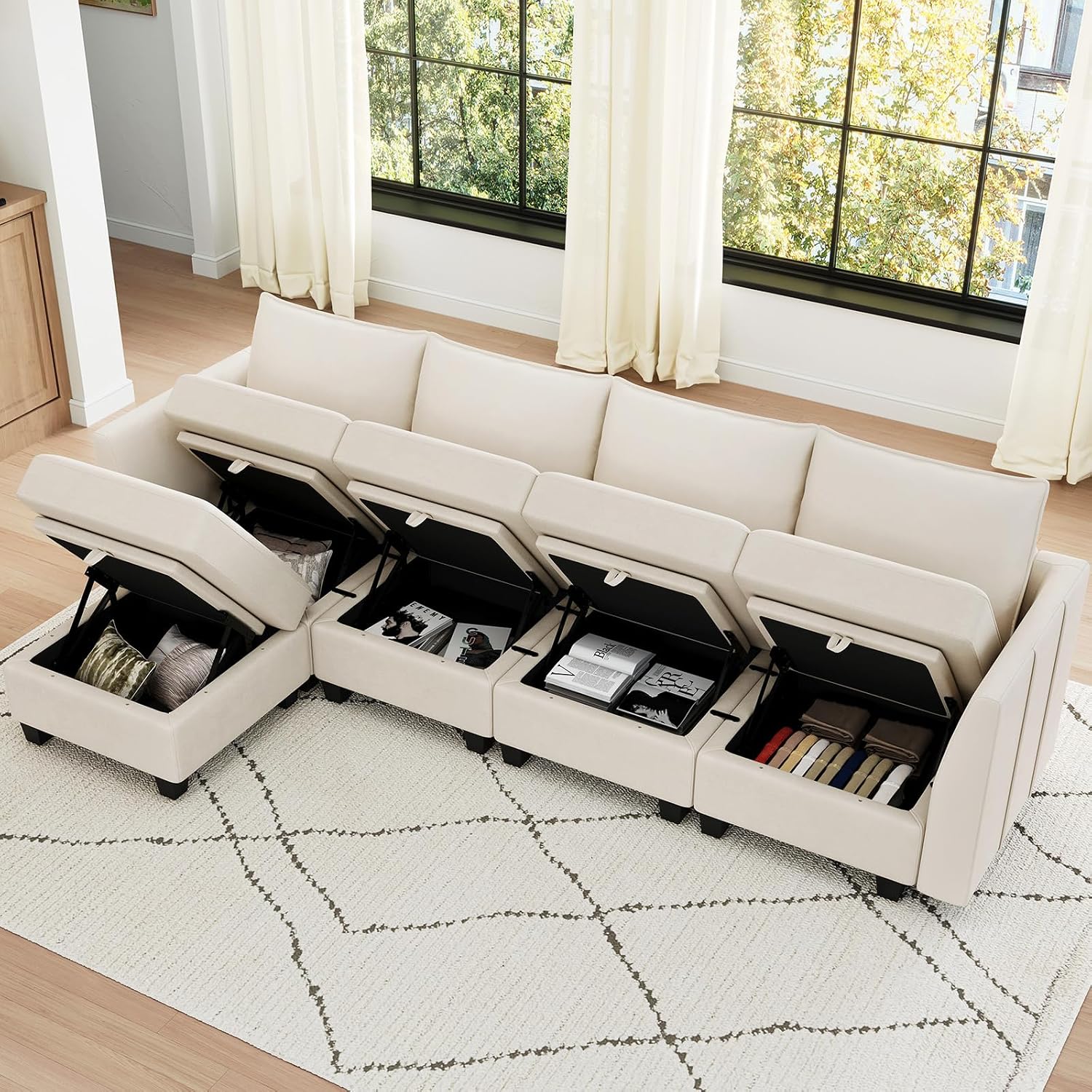 Belffin Modular Sectional Sofa Couch with Reversible Chaise Velvet L Shaped Storage 4-seat Convertible Beige