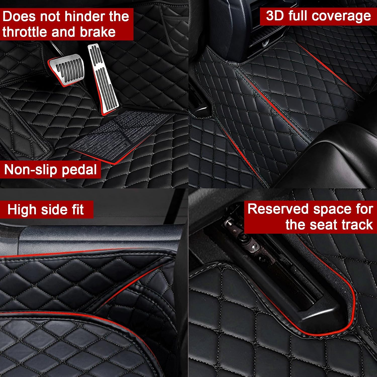 Custom Fit Leather Car Floor Mats for Toyota Tacoma 2021-2023,Waterproof Anti-Slip Vehicle Floor Liners, Durable Easy Clean Interior Protection Mats(Full Set/Black Red)