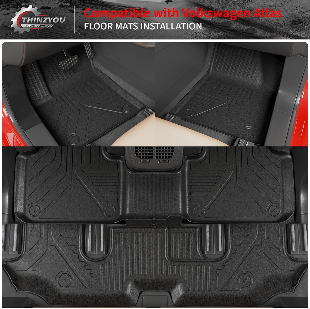 Floor Mats Compatible with 2018-2025 2026 Volkswagen Atlas (NOT for Cross Sport) Cargo Mat Cargo Liner Back Seat Cover 2024 VW Atlas Accessories (Trunk Mat with Backrest Mat+Floor Mats)