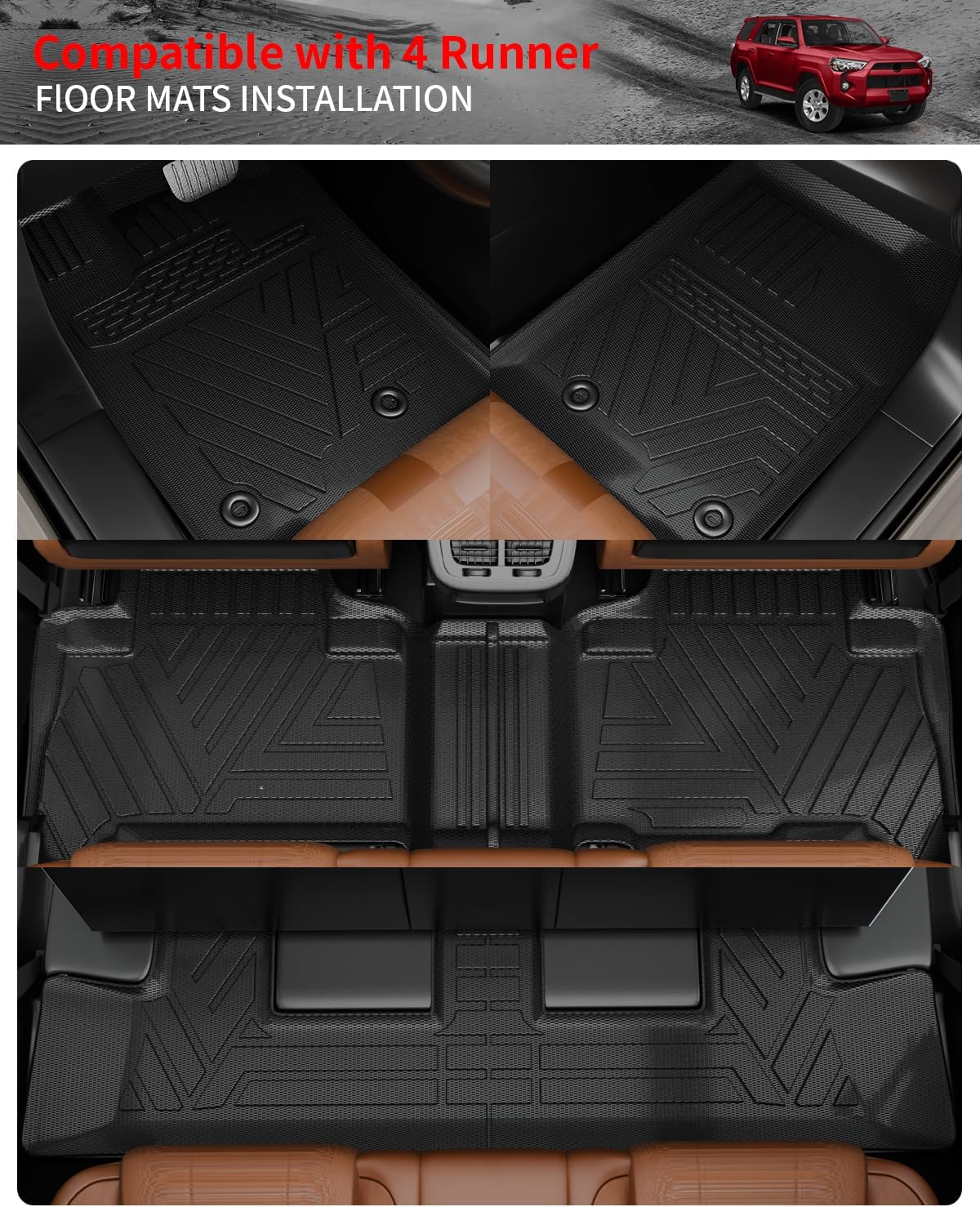 Floor Mats Compatible with 2013-2024 Toyota 4 Runner 7 Seat Cargo Liner Trunk Liner Back Seat Protectors 2023 4Runner Accessories (Fit 7 Seat, Floor Mats+Cargo Mat+3rd Row Backrest Mats)