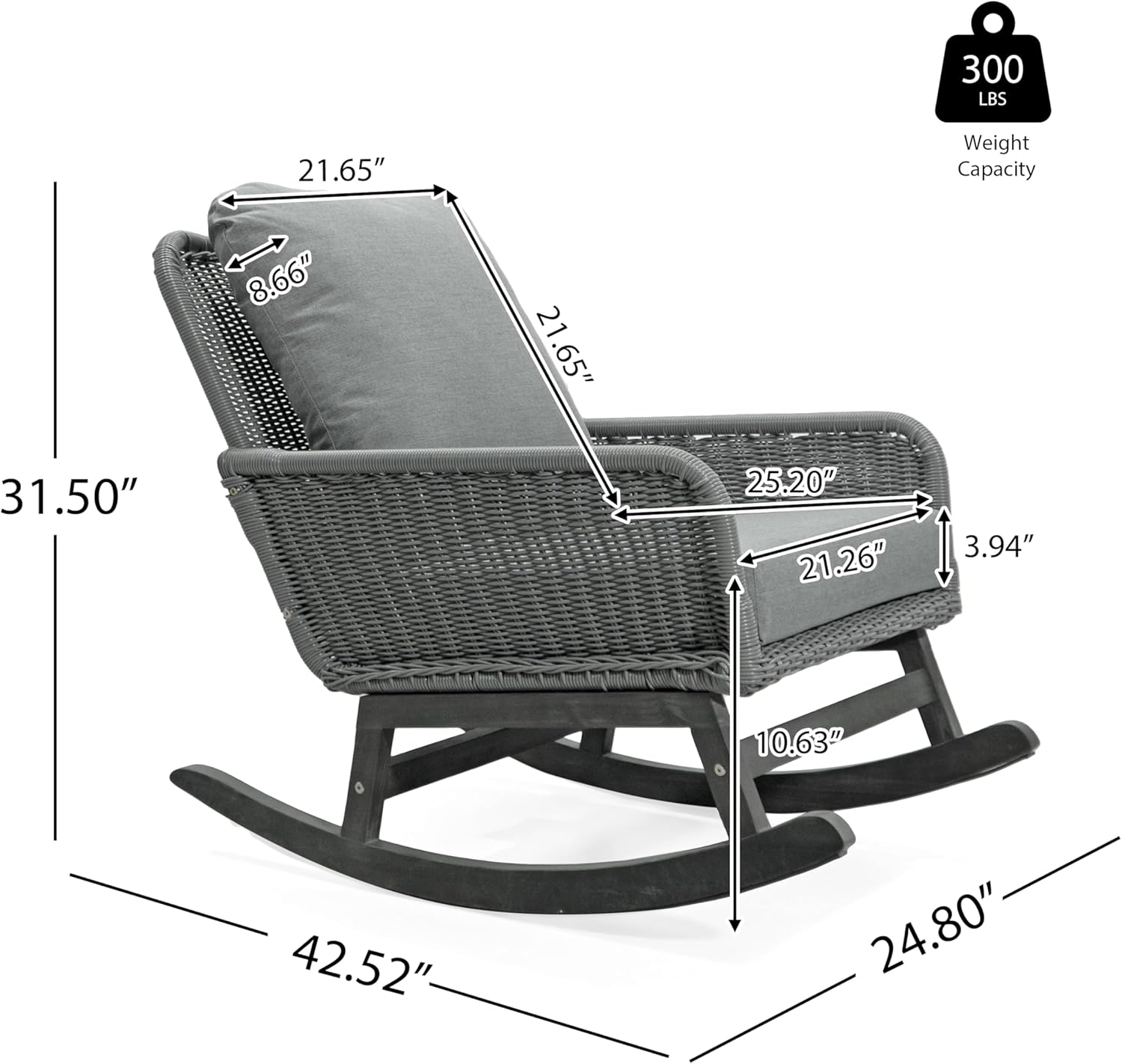Merax 2-Piece Outdoor PE Rattan Rocking Chairs Seating Set, Wicker Modern with Soft Polyester Cushioned, Wooden Frame for Patio, Balcony Relaxation, Gray