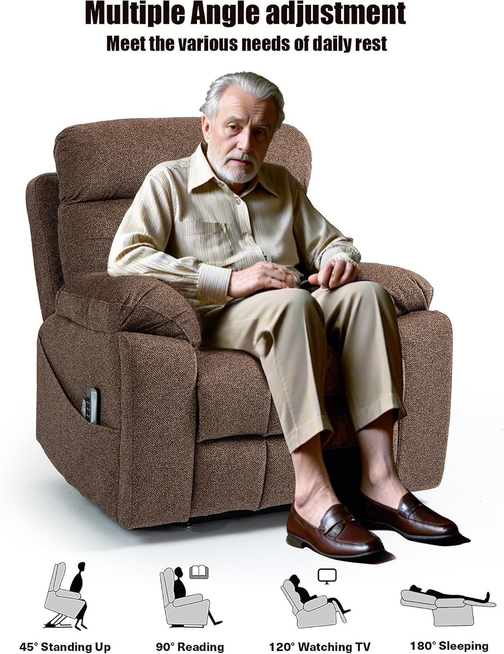 25''Oversized Lazy Boy Recliner Chair, Power Lift Recliner Chair for Elderly, Electric Recliner Chairs for Adults with Massage and Heat, Double Motor Lay Flat Recliner with Cup Holder, Side Pocket