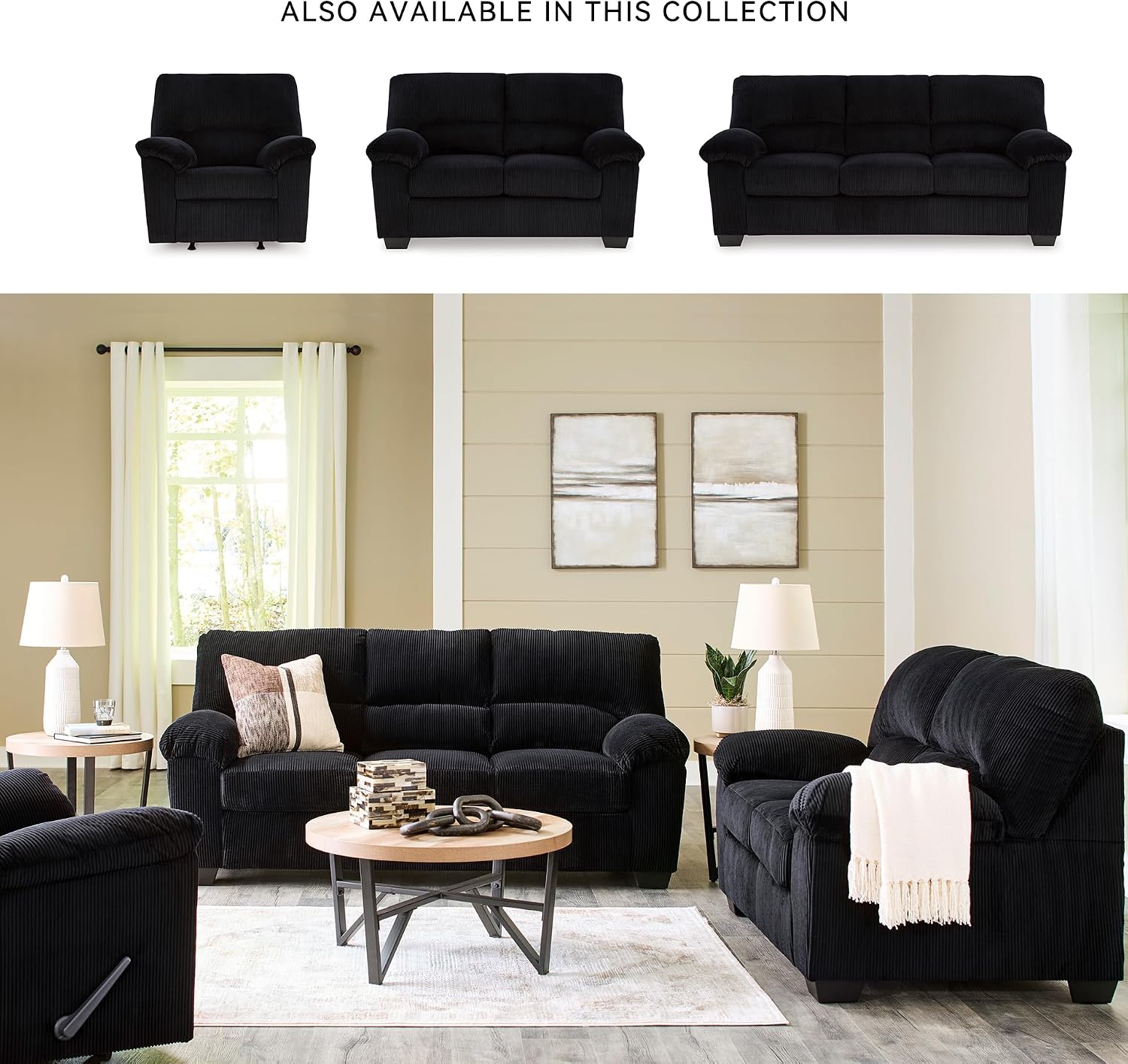 Signature Design by Ashley SimpleJoy Casual Manual Rocker Recliner with Pillow-Top Arms, Black