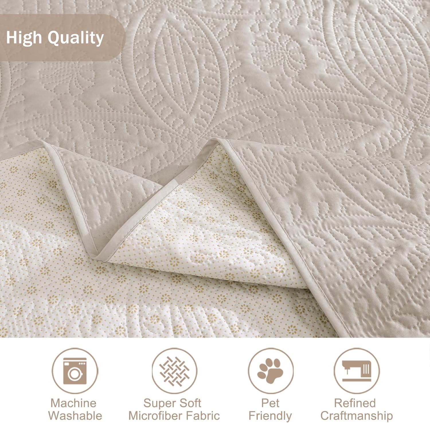 Quilted Grand Sofa Covers for 4 Cushion Couch, Couch Cover for Grand Sofa Washable, Soft Cozy Couch Protector, Oversized Grand Sofa Slipcovers Water-Repellent (Grand Sofa 98', Beige Cream)