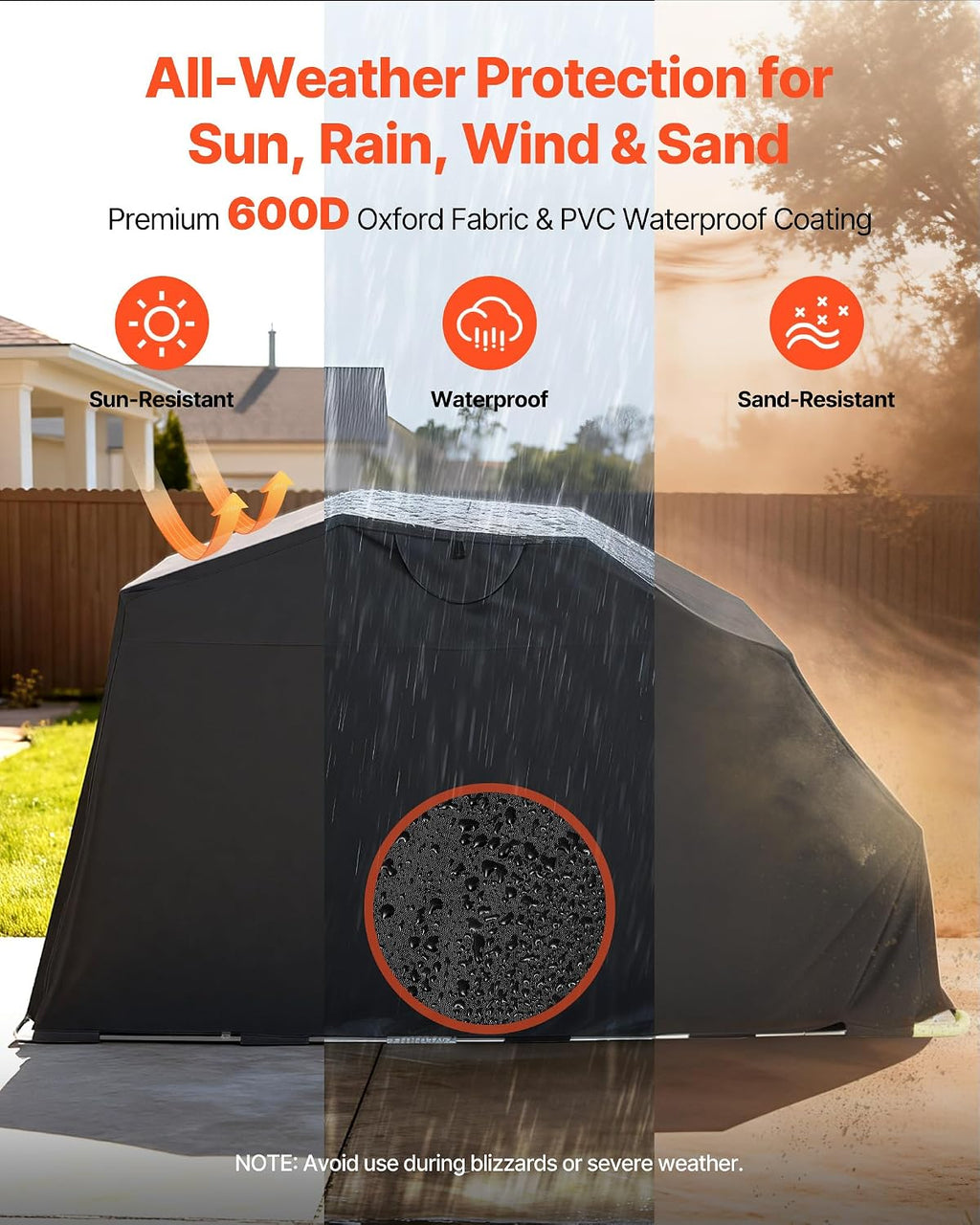 VEVOR Motorcycle Storage Shelter 136 x 54 x 75 in with Security Lock, 600D Oxford Flip-Up Garage Tent, Heavy-Duty All-Weather Motorcycle Cover Shed with 2 Side Windows, Outdoor Vehicle Shelter, Black