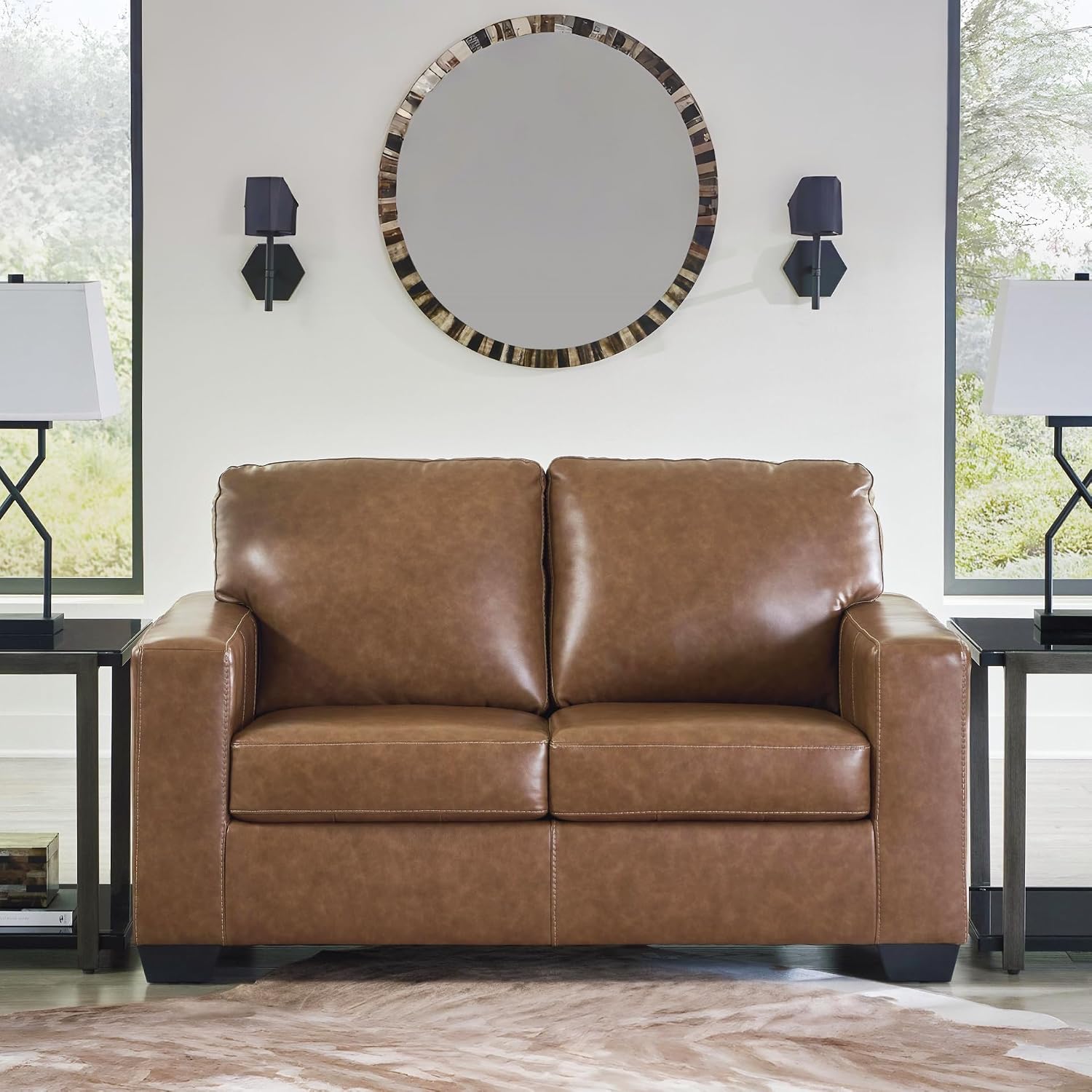 Signature Design by Ashley Bolsena Contemporary Leather Match Loveseat, Dark Brown