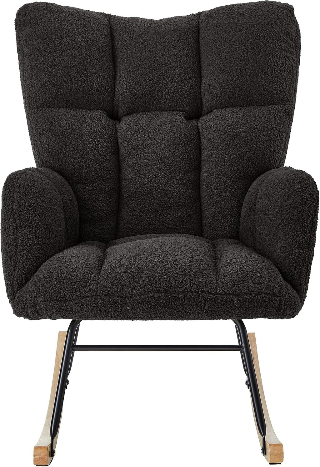 Glider Chair for Living Room & Nursery, Tufted Upholstered Teddy Rocking Chair with High Backrest & Stable Metal Frame, 300lbs Capacity, Comfy Rocker Glider for Adults & Kids, Office & Bedroom(Gray)