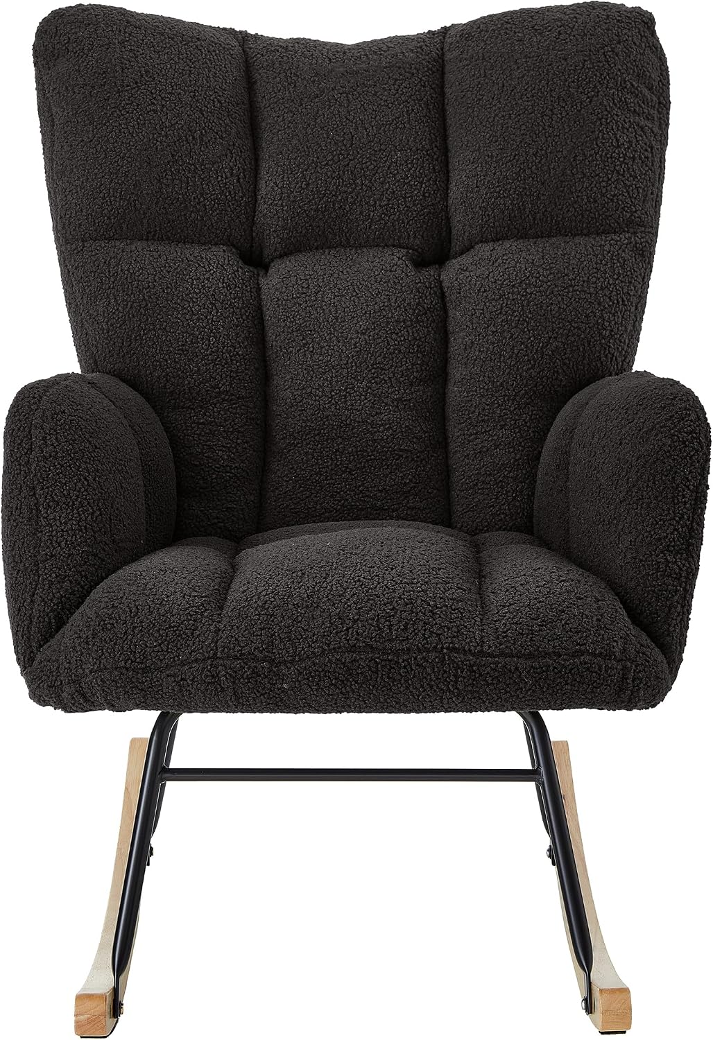 Glider Chair for Living Room & Nursery, Tufted Upholstered Teddy Rocking Chair with High Backrest & Stable Metal Frame, 300lbs Capacity, Comfy Rocker Glider for Adults & Kids, Office & Bedroom(Gray)