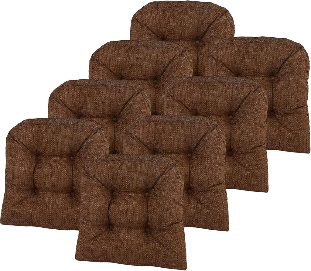 Klear Vu Gripper Overstuffed Universal Non-Slip Dining Chair Cushions for Kitchen Decor or Office Use, U-Shaped Skid-Proof Seat Pad, 15x15 Inches, 8 Count (Pack of 1), Waffle Brown