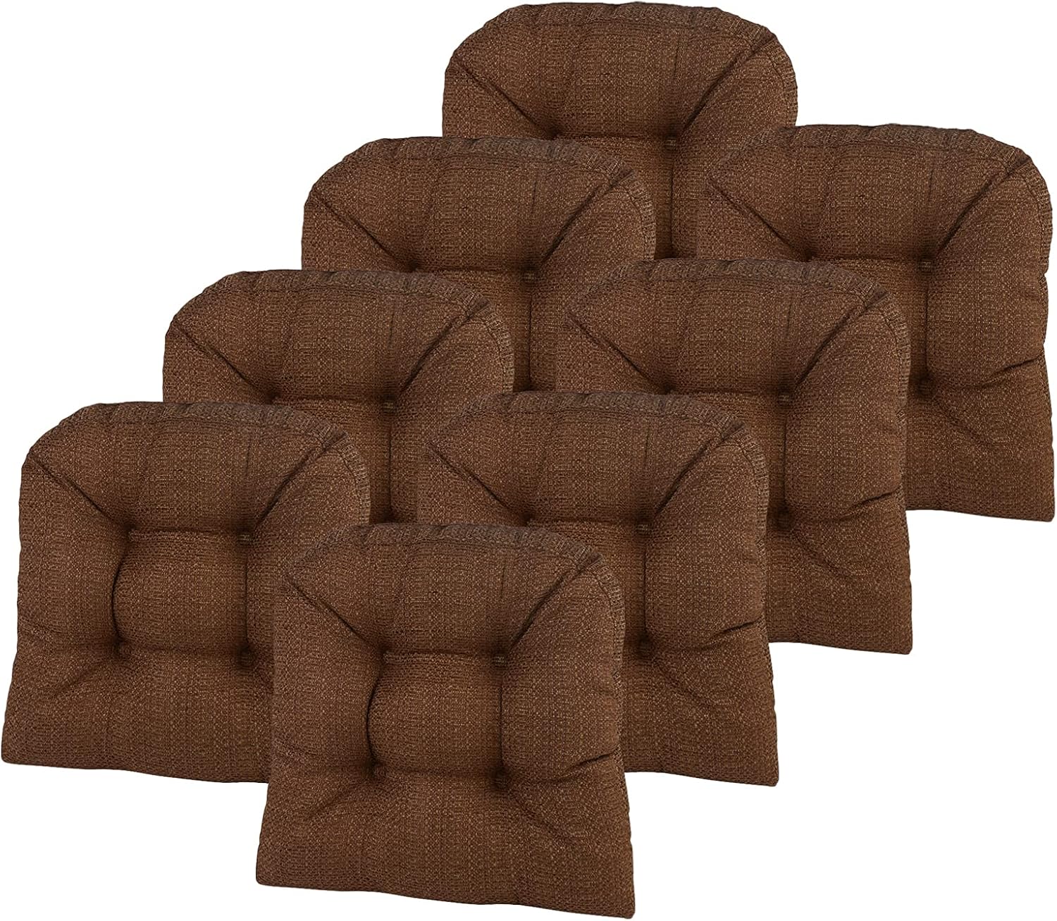 Klear Vu Gripper Overstuffed Universal Non-Slip Dining Chair Cushions for Kitchen Decor or Office Use, U-Shaped Skid-Proof Seat Pad, 15x15 Inches, 8 Count (Pack of 1), Waffle Brown