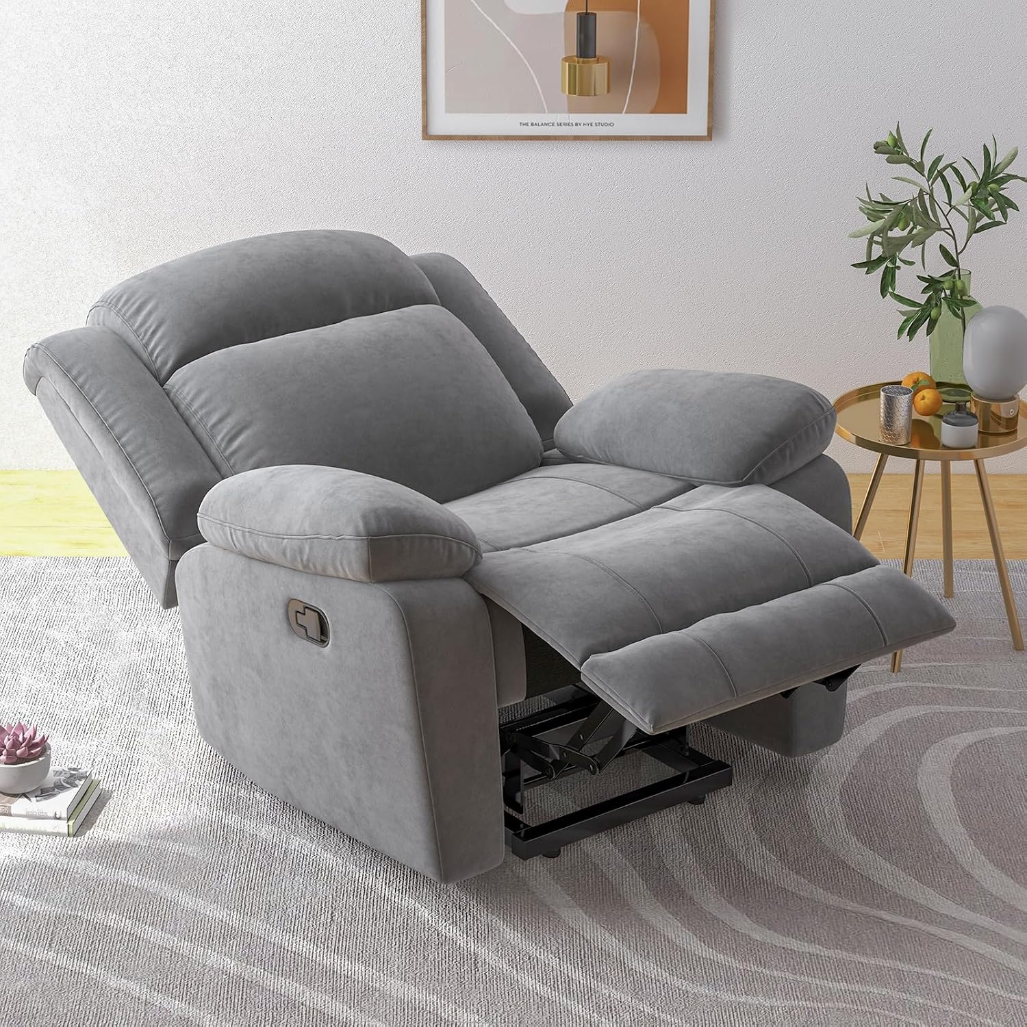 HAOMARKETS Rocker Recliner Chair for Adults, Manual Recliners with Overstuffed Backrest and Armrests, Upholstered Rocking Reclining Sofa Chair for Living Room, Grey