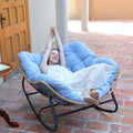 SWITTE Outdoor Rocking Chair, Indoor Papasan Rocking Lounge with Thick Cushion, Oversized Cozy Patio Rocker for Bedroom, Living Room, Porch, Garden, Lawn-Light Blue