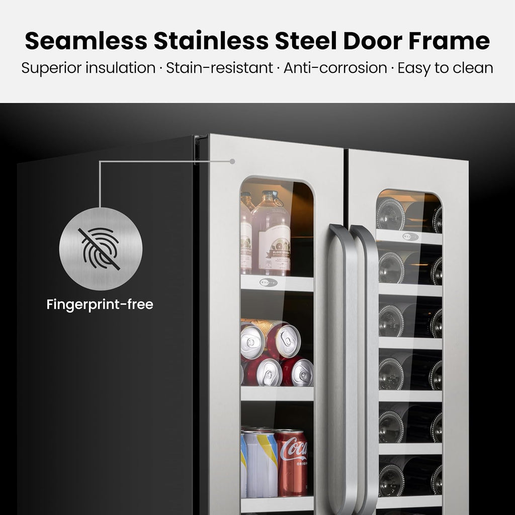Whynter 24 Inch Dual Zone Wine and Beverage Refrigerator, 20 Bottle 60 Can Wine Fridge with Glass Door, 36-72°F Built-in Freestanding Under Counter Wine Cooler with 3 LED Light(4.1 cu.ft)