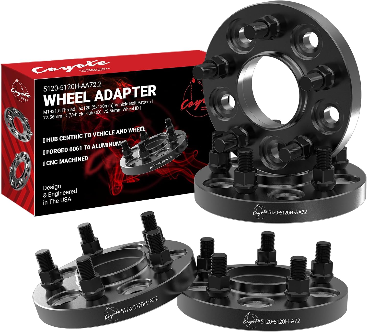 Wheel Accessories Parts 4 Pcs Hub Centric Wheel Spacers 5 on 120mm 5x120mm 20mm Thick 72.56mm Hub M14x1.5 14x1.5 Thread Stud Fits Land Rover Discovery LR3 LR4 2003-22 Range Rover