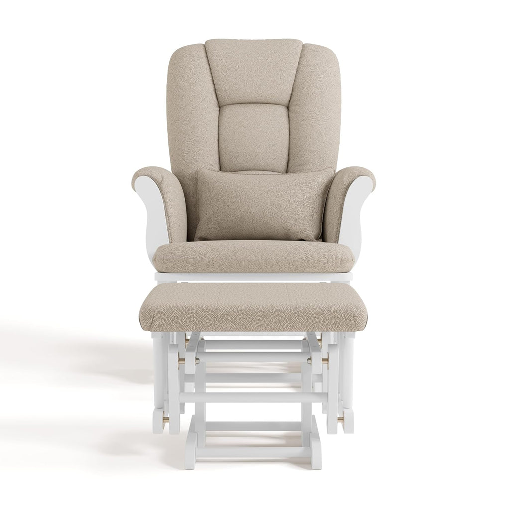 Storkcraft Tuscany Custom Glider and Ottoman with Free Lumbar Pillow (White/Taupe Swirl) - Cleanable Upholstered Comfort Rocking Nursery Chair with Ottoman