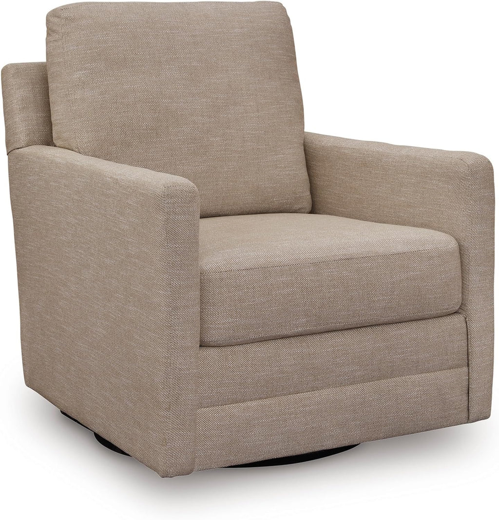 Signature Design by Ashley Freybourne Next-Gen Nuvella Casual Stain Resistant Swivel Accent Chair with Reversible Cushions, Light Brown