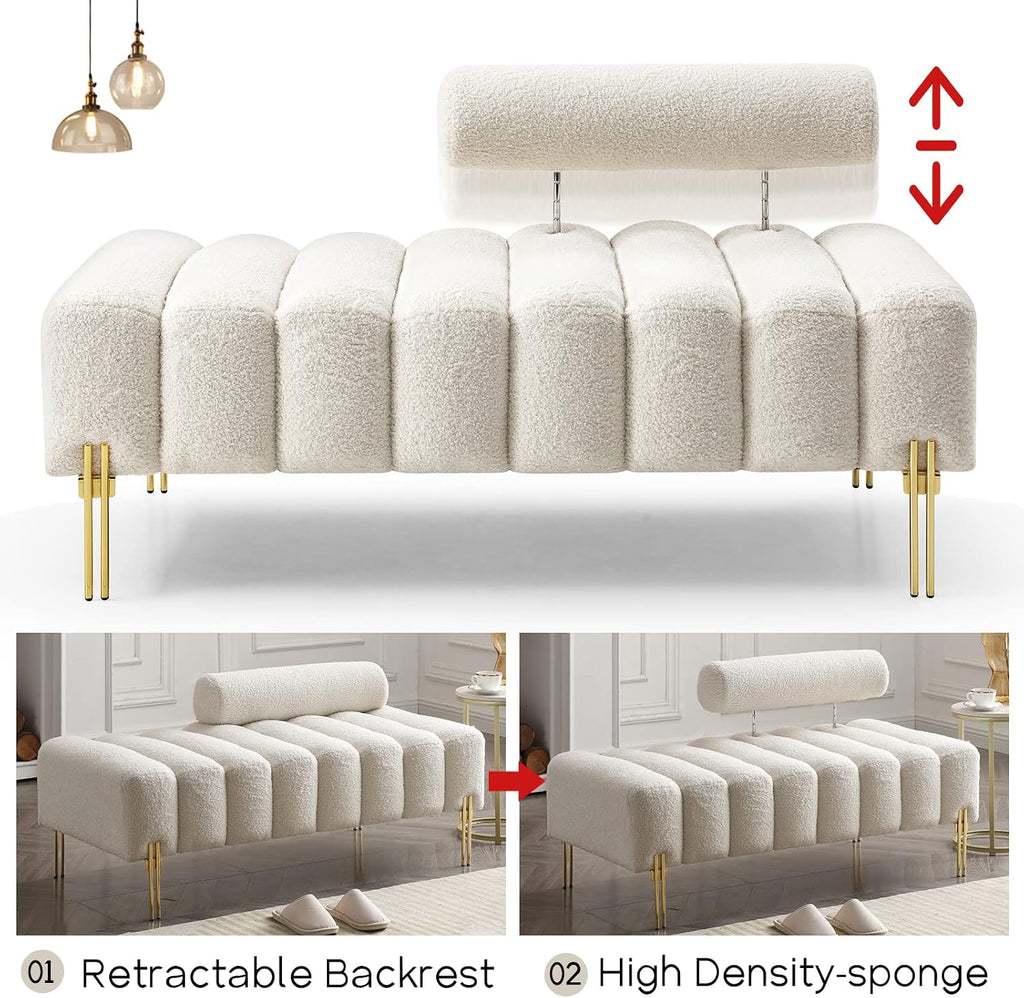 NIOIIKIT 53.2' Modern Loveseat Sofa Couch, Upholstered Accent Sofa with Golden Legs and Adjustable Backrest, Small Teddy Fleece Couches for Bedroom, Living Room, Compact Small Space (Beige Teddy)