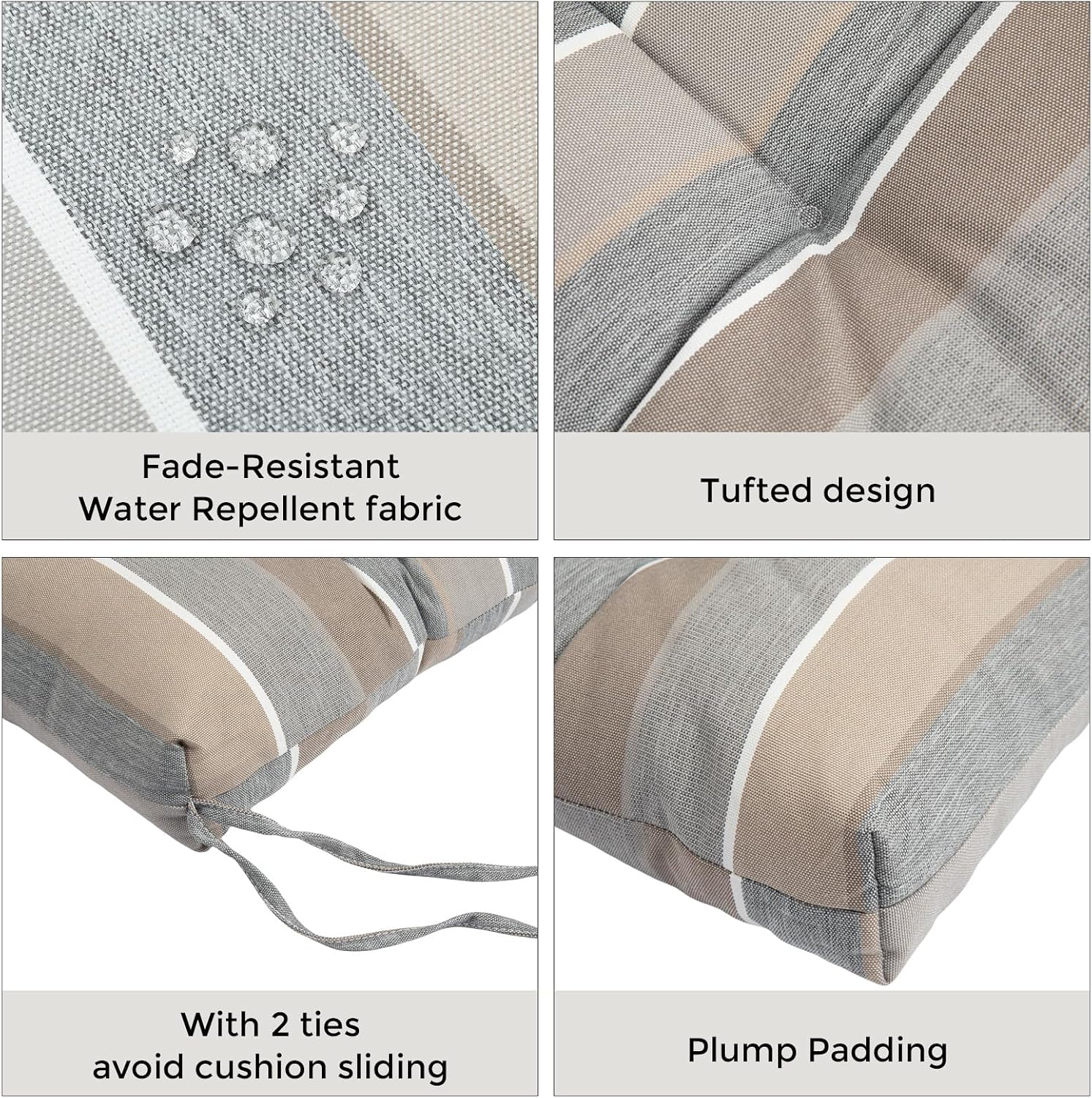 Outdoor High Back Chair Cushions Set of 2,Reversible Lawn Chair Cushion 44 x22 inch,Water Resistant Tufted Adirondack Chair Cushion,for Garden Rocking Chair,Patio Furniture(Gray Stripe)
