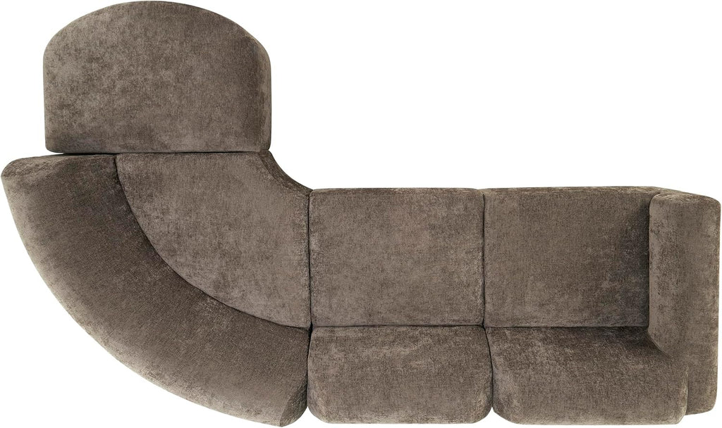 Merax Modern Curved Sectional Sofa with Ottoman, Couch 4-Piece Set High-Density Compressed Sponge, Fully Assembled, Right Hand Facing, Plush Deep Seat for Living Room, Lounge, Apartment, Dark Brown
