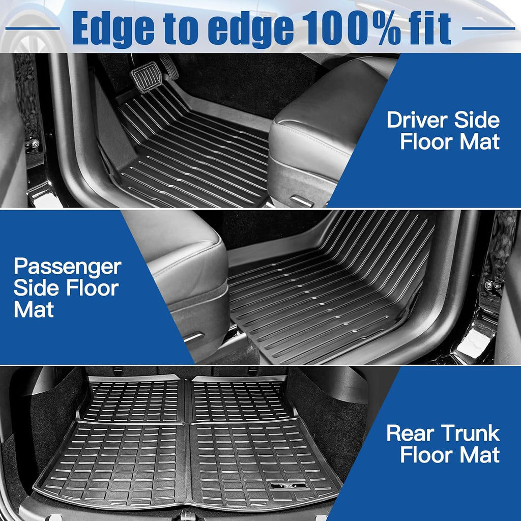DEDC 6PCS Compatible with Tesla Model Y Floor Mat Full Set Mats Heavy Duty All-Weather Waterproof Protect Cargo Liner Accessories Fit for 5-Seater Model Y 2020-2024
