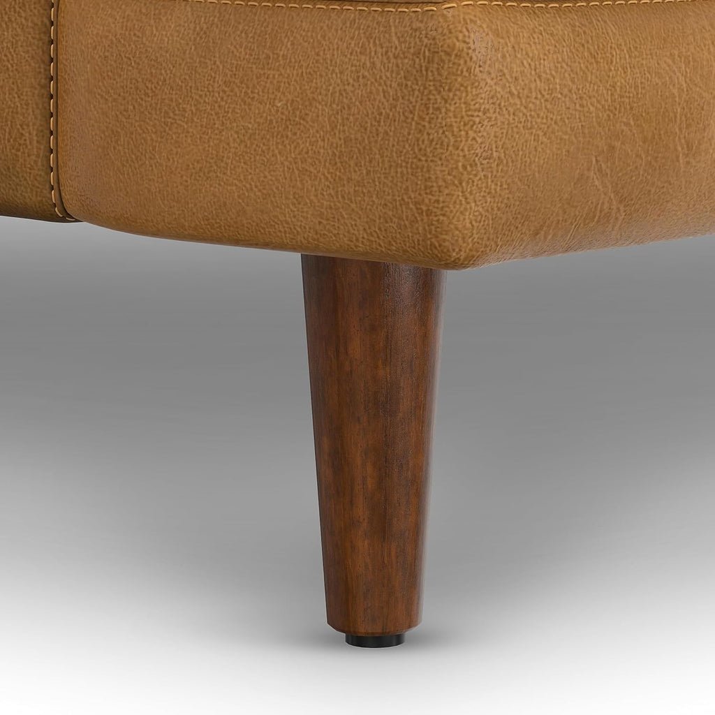 SIMPLIHOME Livingston Sofa - 76' Wide x 33' High Top Grain Genuine Leather Sofa in Sienna, Mid-Century Modern Loveseat for Living Room with Removable Feather-Wrapped Cushions and Solid Wood Frame