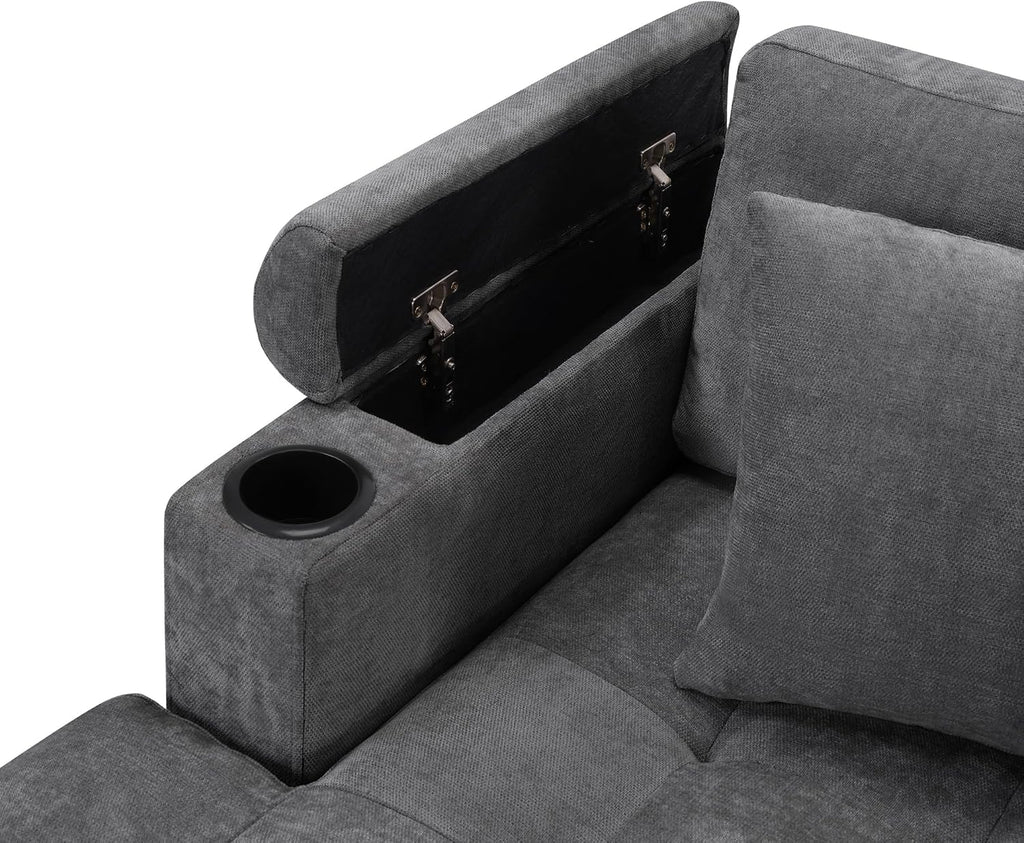 Eafurn Oversized U Shaped Sectional Sofa Tufted Couch w/Left Chaise, 6-Seater Chenille Convertible Corner Couches w/Cup Holders, Storage Armrest and USB Ports