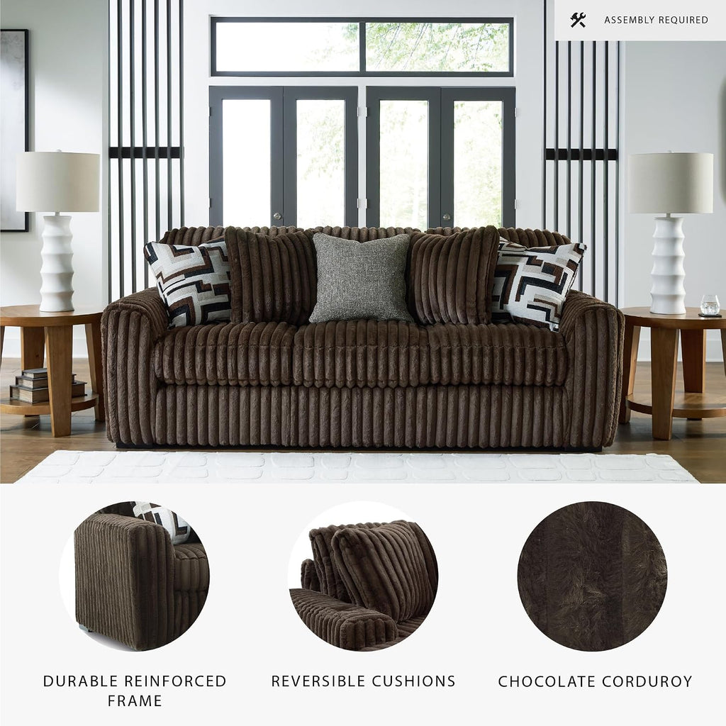 Signature Design by Ashley Midnight-Madness Modern Anti Sage Sofa with Reversible Cushions, Dark Brown