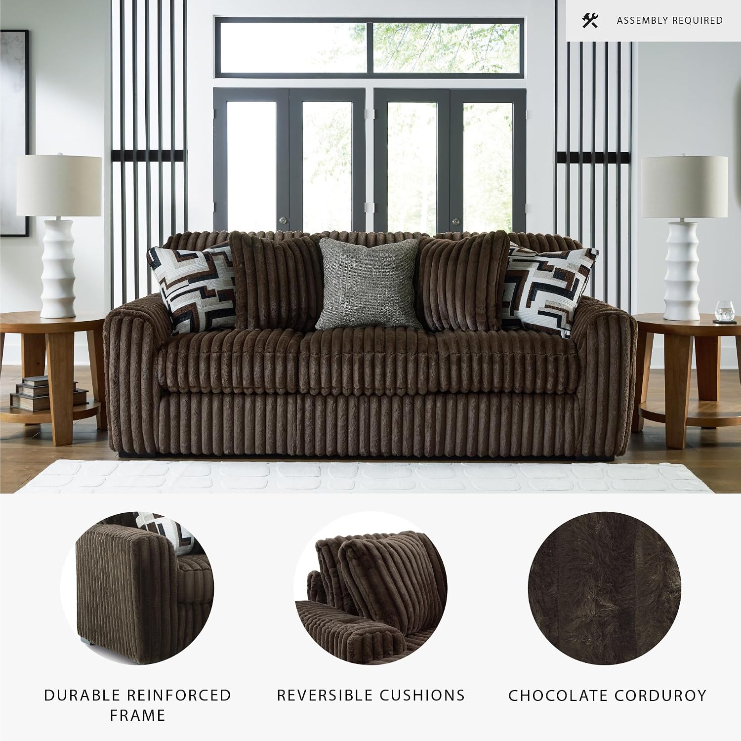 Signature Design by Ashley Midnight-Madness Modern Anti Sage Sofa with Reversible Cushions, Dark Brown