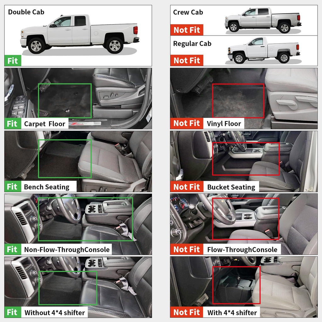 LASFIT Floor Mats 2014-2018 for Chevy Silverado/GMC Sierra 1500, 2015-2019 2500HD 3500 HD (Double Cab, Bench Seat Only) All Weather TPE Custom Fit Car Floor Liners, with Carpet Floor Only