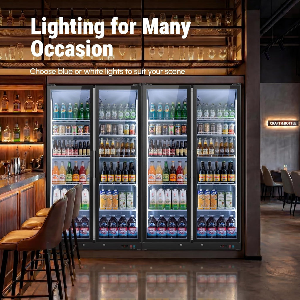 Yeego Commercial Refrigerators - 27.1 Cu.Ft 2 Glass Doors Commercial Beverage Refrigerator with LED Light & Adjustable Shelves, 32-50°F Commercial Cooler for Stores Bakery Bar Offices Restaurants