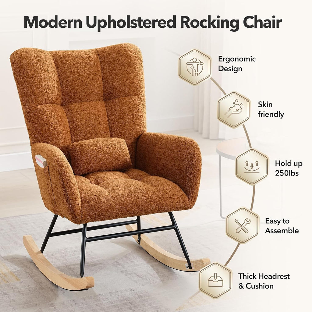 Rocking Chair Nursery Teddy, Upholstered Baby Fluffy Glider Rocker for Adults Small Spaces Indoor,Nursing Chairs for Living Room, Bedroom