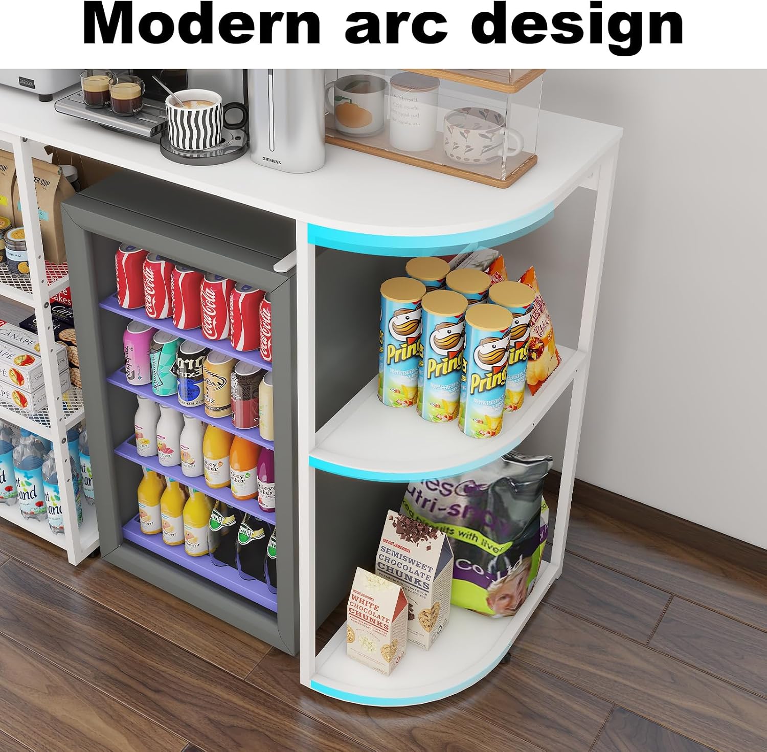 PUNCIA Mini Fridge Stand with Power Outlet, Coffee Bar Cabinet with Refrigerator Space, Microwave Oven Stand & Utility Storage Shelf for Kitchen, Dorm, Apartment & Break Room (White)
