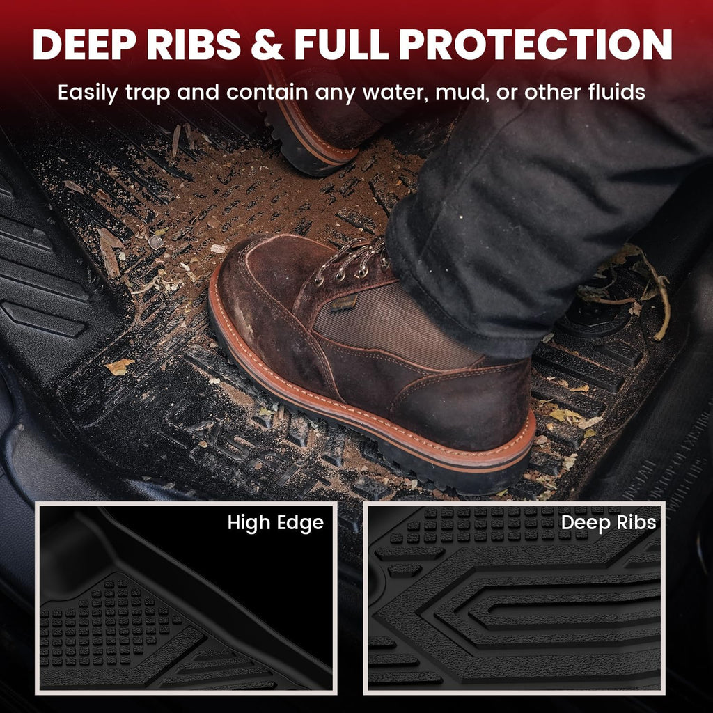 LASFIT Floor Mats 2019-2026 for Chevrolet Silverado/GMC Sierra 1500, 2020-2026 2500HD 3500HD, Only Without Rear Underseat Storage Box, Only Bucket Seat/Crew Cab (Not for Regular/Double Cab)