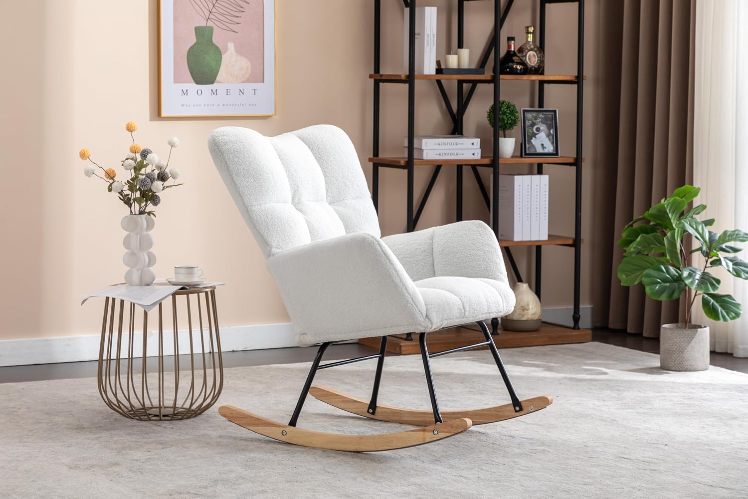 Rocking Chair Nursery Gilder, 31.5' D×27.6' W×37.4' H, Soft Teddy Fabric, 250LBS Capacity, Living Room & Nursery Accent Furniture