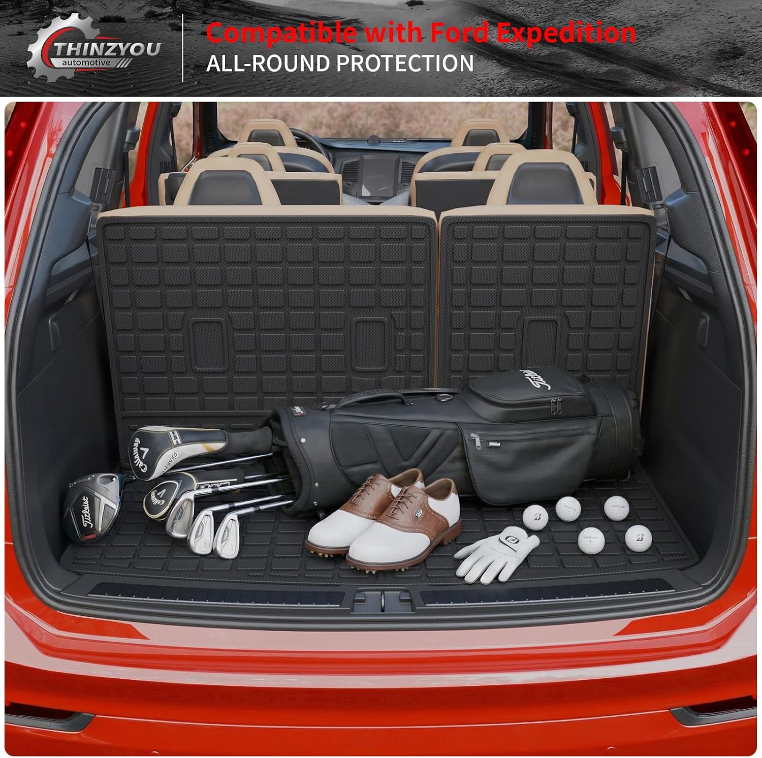 Floor Mats Compatible with 2018-2024 Ford Expedition (Not for Max Models) Cargo Mat Cargo Liner TPE 2023 Expedition 7 Seats Accessories (Trunk Mat+Backrest Mats+Floor Mats)