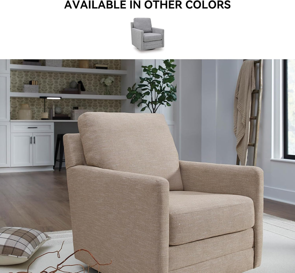 Signature Design by Ashley Freybourne Next-Gen Nuvella Casual Stain Resistant Swivel Accent Chair with Reversible Cushions, Light Brown