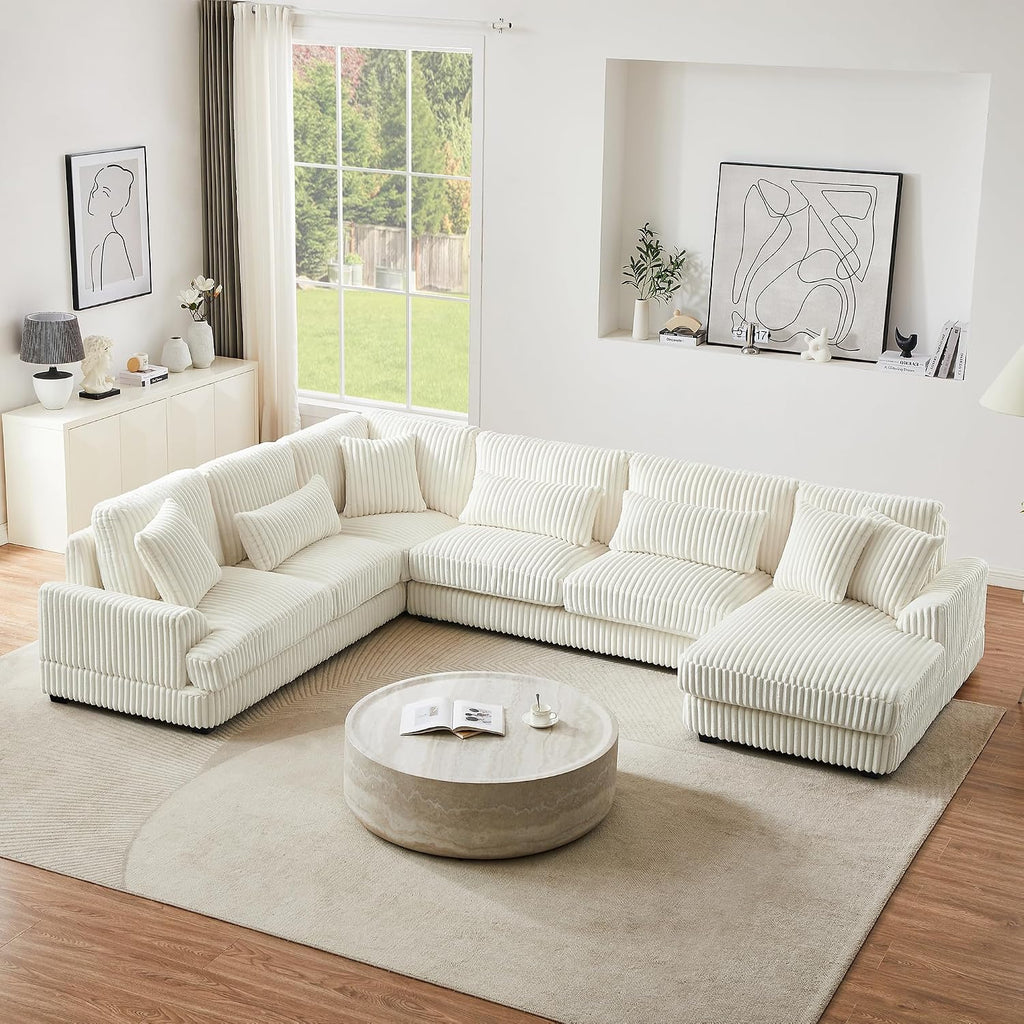 Ball & Cast 129' Oversized Sectional Sofa U-Shaped Sofa Couch with a Chaise Lounge Corduroy Modern Sofas Comfy Couches for Living Room, Beige